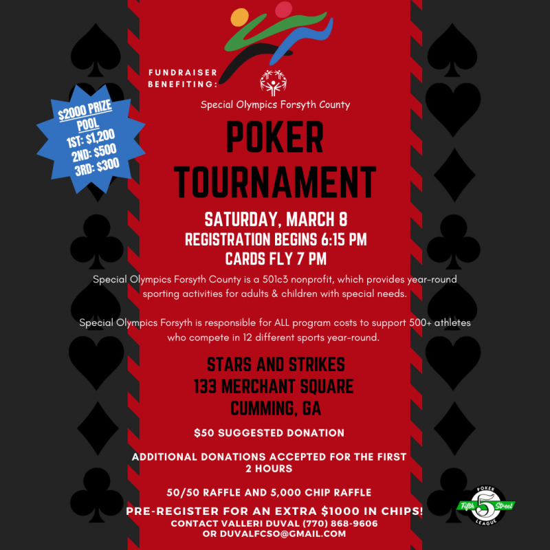 Poker Fundraiser Benefiting Special Olympics Forsyth County - Stars and Strikes at 5thstreetpoker.com